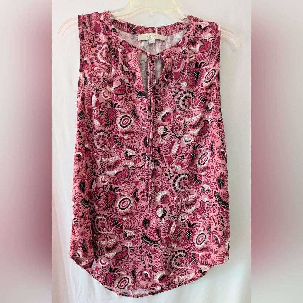 LOFT Pink and Black Paisley Top